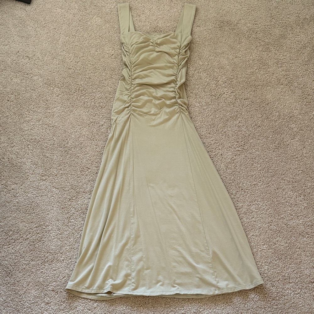 Reformation Midi Ruched Sage Green Dress